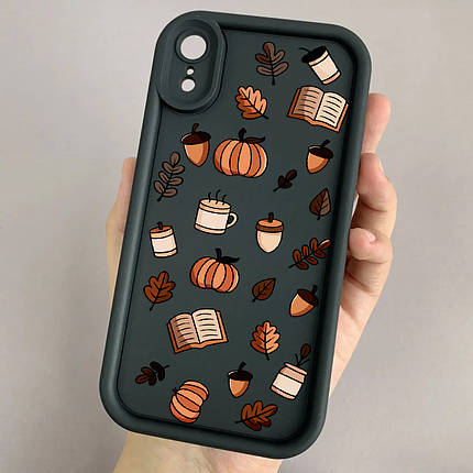 Чохол для iPhone Xr чорний чохол з осіннім принтом листя книжок гарбуза на айфон хр w02j, фото 1