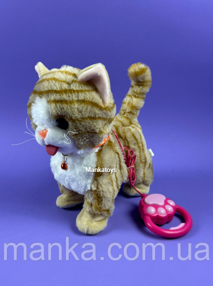 М'яка інтерактивна іграшка Котик на повідку 933-159 E, ходить, облизує, пісні англ. мовою, сенсорні діл, фото 1