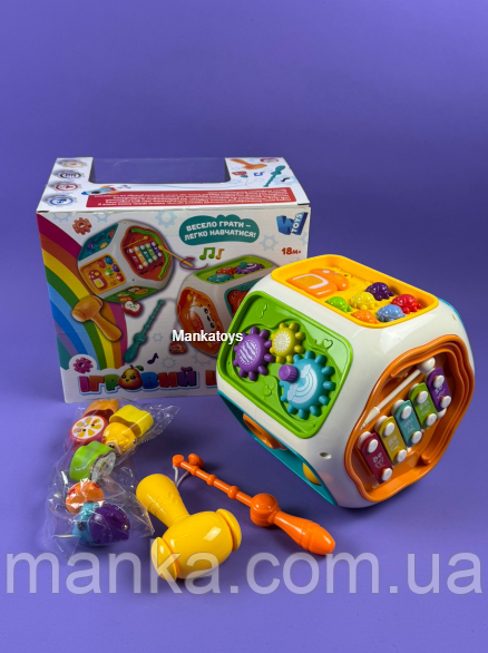 Музичний мультибокс 6215 центр куб мелодії, звукові ефекти, підсвічування, пальчикові ігри, фото 1