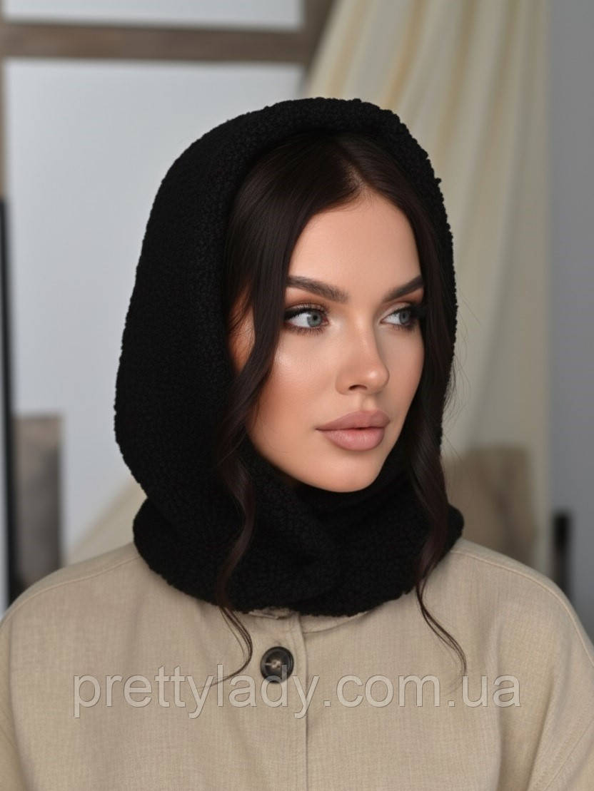 Жіночий капор Teddy букле з каракуля на кнопках чорний