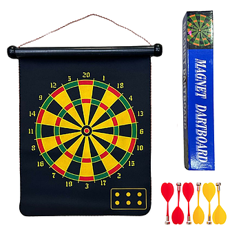 Магнітний дартс 38 см + 6 дротиків, двосторонній /  Ігровий набір в дартс /  Дартс на магніті / Гра дартс