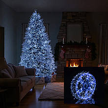 Гірлянда-нитка Роса Хвойна лапа 50м 1500 LED, пульт, 8 режимів, зелений провід, білий