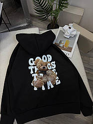 Жіночий базовий осінній батнік двонитка худи на блискавці з капюшоном оверсайз шипка спортивна кофта