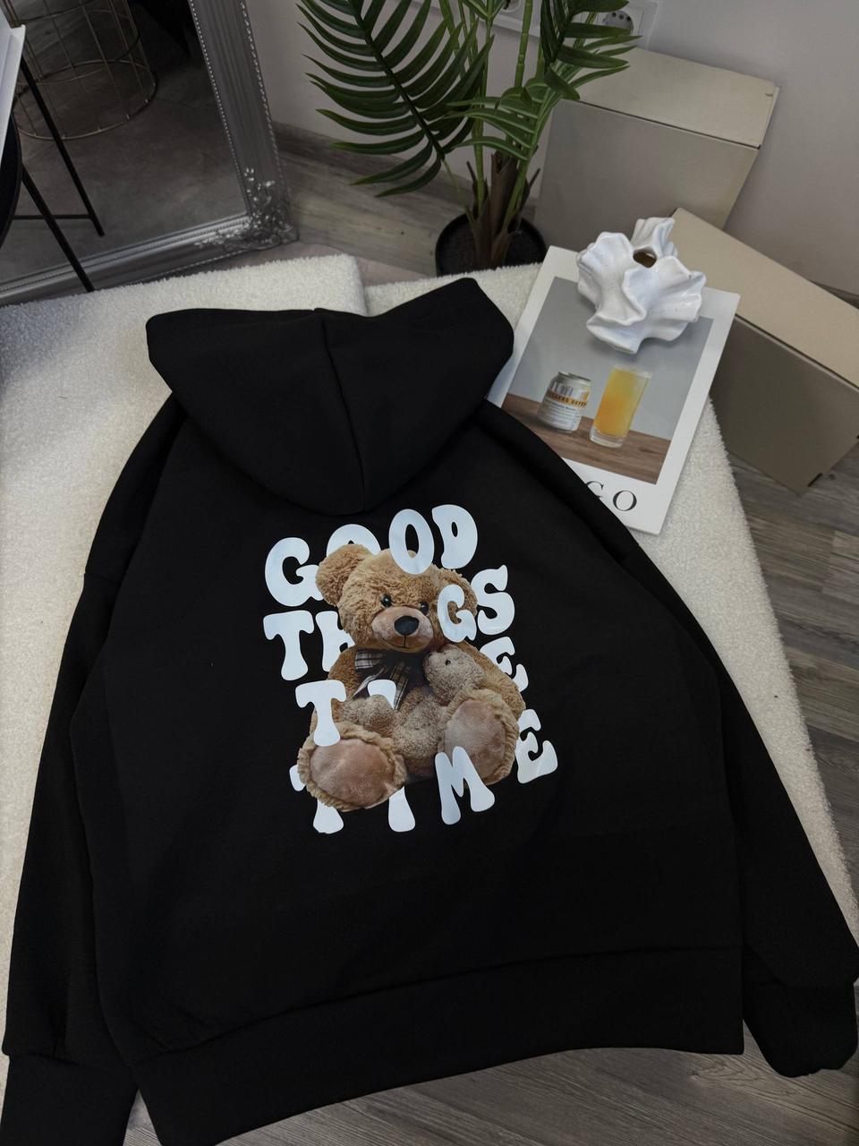 Жіночий базовий осінній батнік двонитка худи на блискавці з капюшоном оверсайз шипка спортивна кофта, фото 1