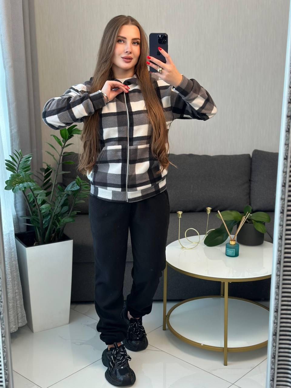 Стильний жіночий костюм на флісі - кофта на блискавці та штани (Розмір S(42/44) , M(46/48) L (50/52)), Сірий