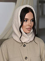 Жіночий капор Teddy букле з каракуля на кнопках молочний