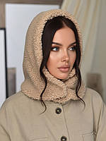 Жіночий капор Teddy букле з каракуля на кнопках бежевий