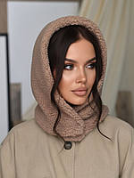 Жіночий капор Teddy букле з каракуля на кнопках мокко