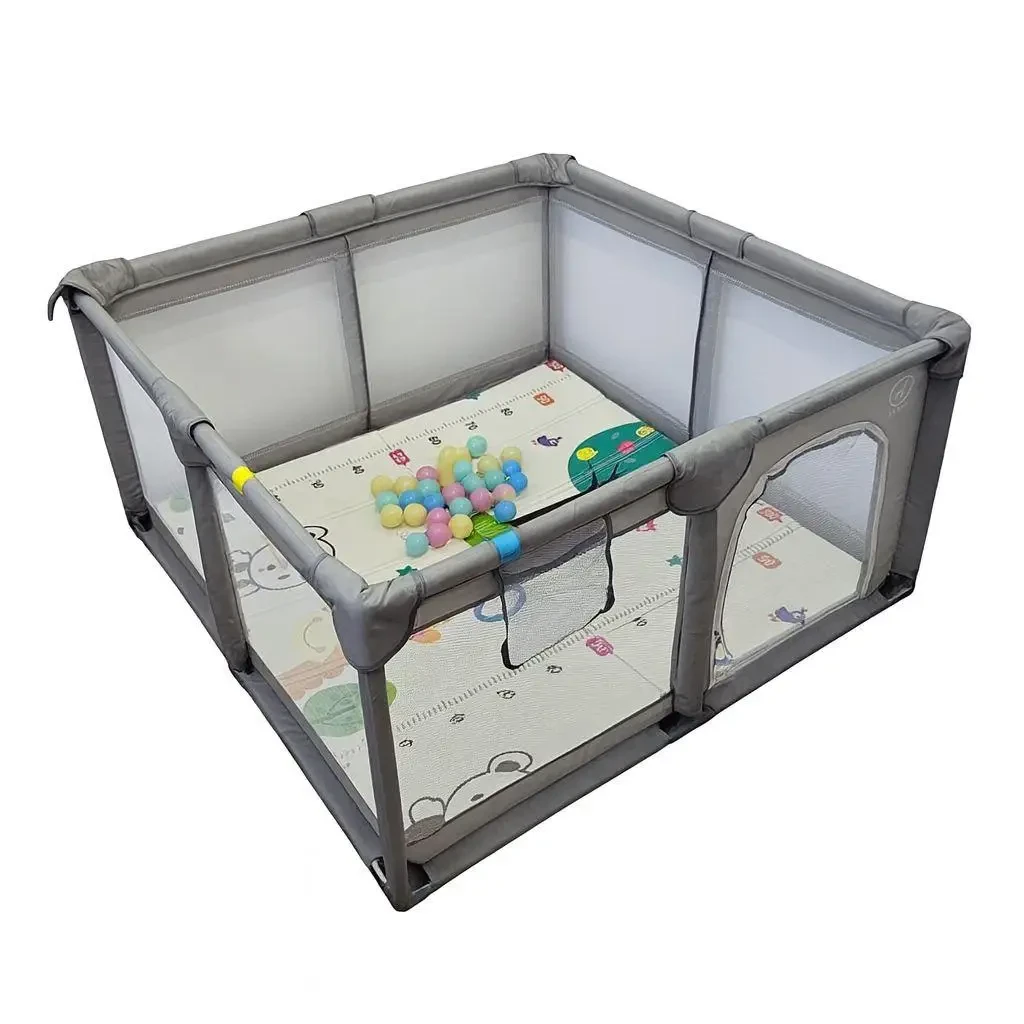 Манеж Дитячий ігровий 120х120см Grey + кульки та килимок