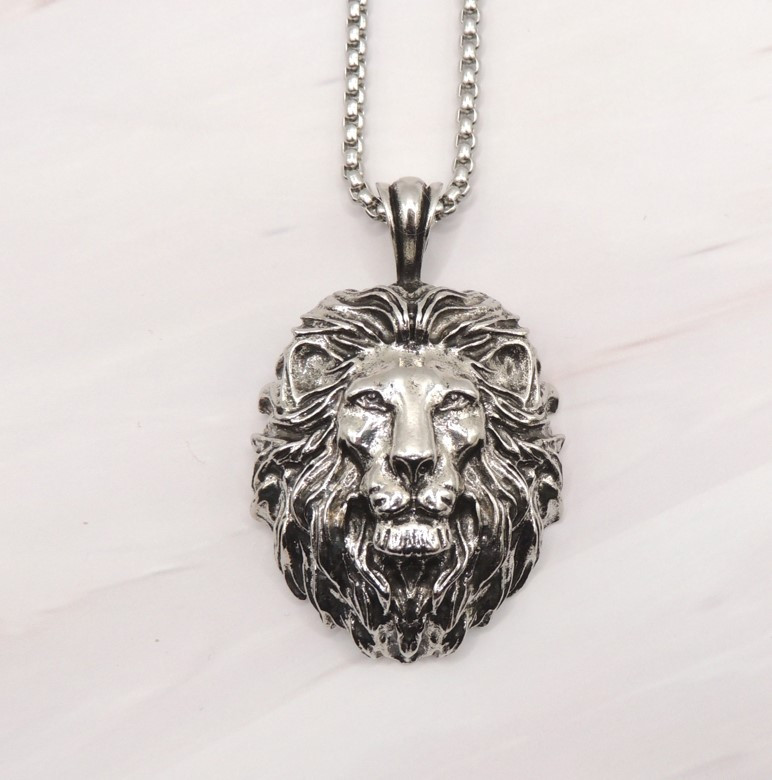 Кулон сріблястий голова лева для чоловіків 4.8 см 58 см IgnisFlos567, фото 1