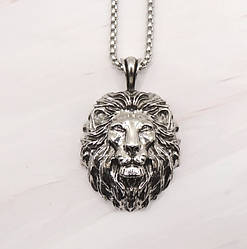 Кулон сріблястий голова лева для чоловіків 4.8 см 58 см IgnisFlos567