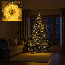 Гірлянда-нитка Роса Хвойна лапа 100м 3000 LED, пульт, 8 режимів, білий провід, жовтий