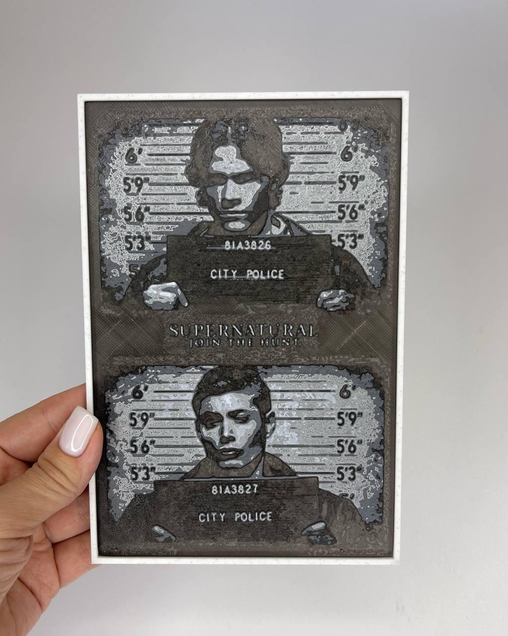 3D картина Finding Декор Надприродне Сем і Дін Вінчестери об'ємне зображення Чорний 17.8 × 12 см