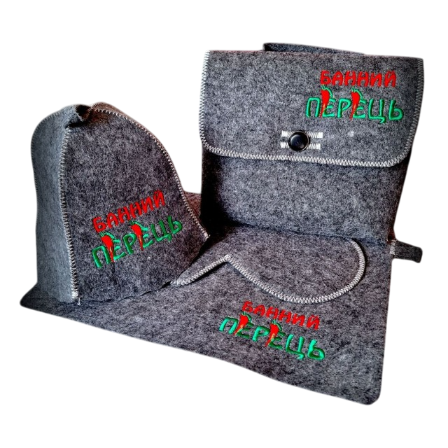 Набір подарунковий для лазні "Банний перець" (шапка+килимок+рукавиця) сірий