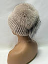 Хутряна норкова шапка жіноча на в'язаній основі "Колібрі" Бежевий, фото 7