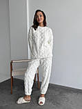 Домашній махровий костюм з візерунком косички, дуже теплий і ніжний білий домашній костюм, піжама, фото 7