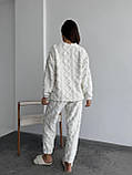 Домашній махровий костюм з візерунком косички, дуже теплий і ніжний білий домашній костюм, піжама, фото 3