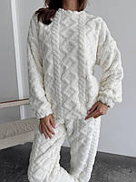 Домашній махровий костюм з візерунком косички, дуже теплий і ніжний білий домашній костюм, піжама