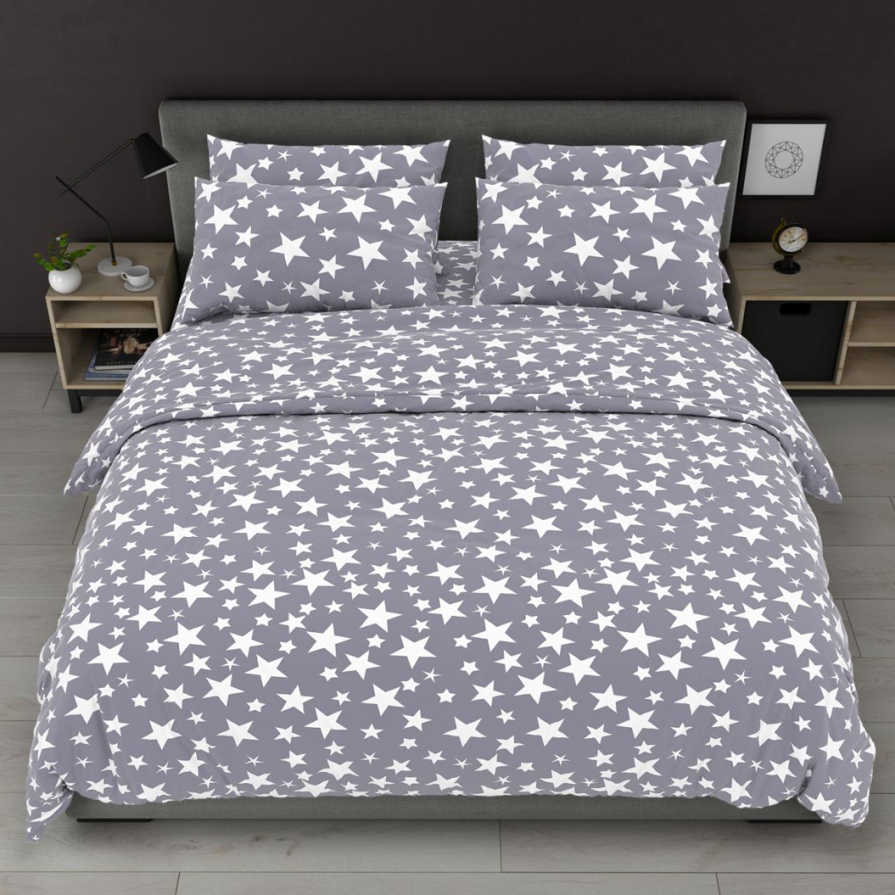 Простирадло 150х220 (Бязь) | Полуторне простирадло від виробника "Королева Ночі" | Зірки на сірому, фото 1