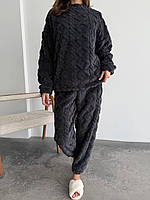 Домашній махровий костюм з візерунком косички, дуже теплий і ніжний графітовий домашній костюм, піжама