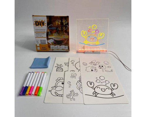 Світлодіодна дошка для малювання і нотаток 15х15см з підсвічуванням + розмальовки