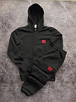 Костюм H черный на флисе мужской теплый спортивный костюм с капюшоном.