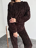 Домашній махровий костюм з візерунком косички, дуже теплий і ніжний чорний домашній костюм, піжама, фото 7