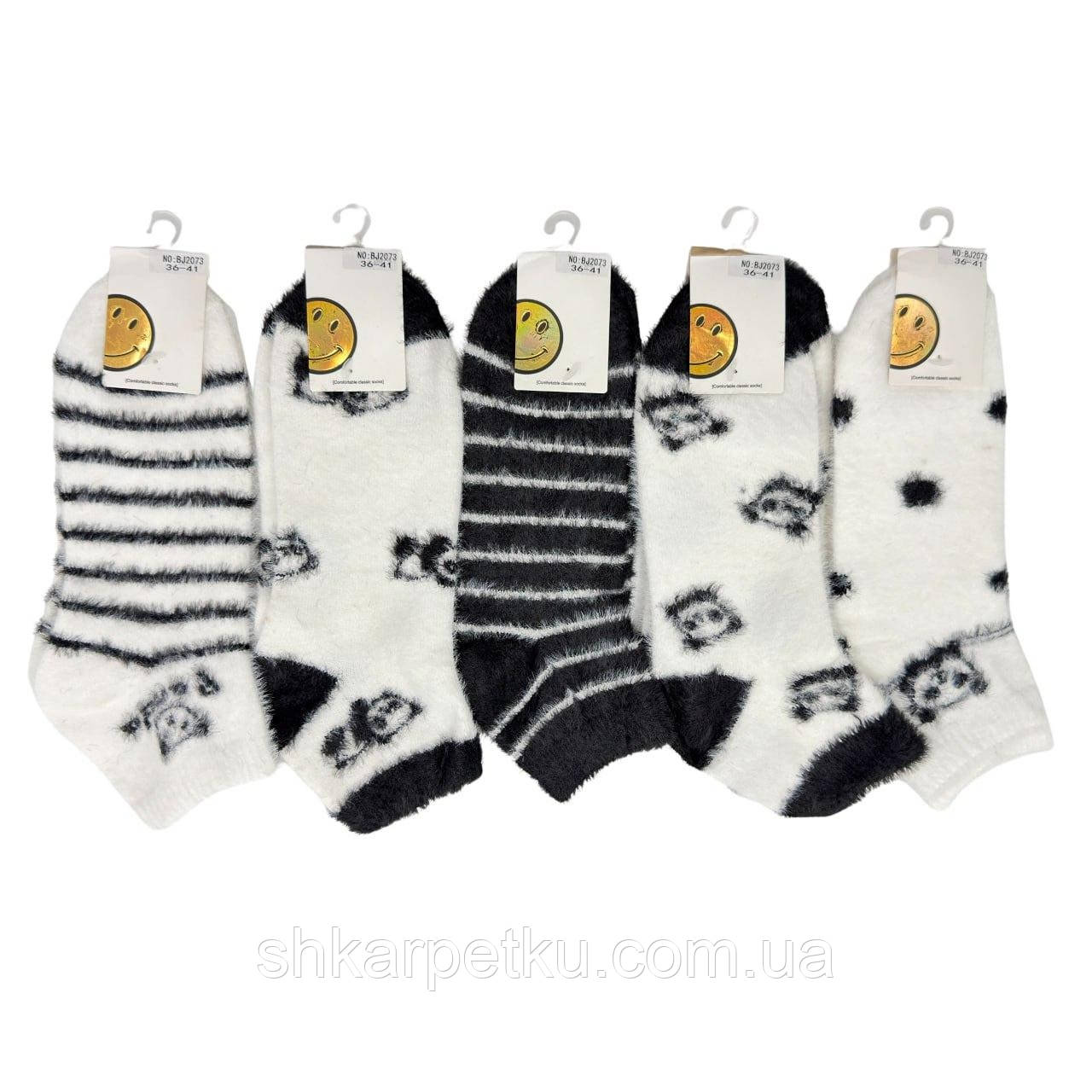Теплі жіночі шкарпетки короткі Шугуан вовна норки, пухнасті, Панда та смужки, розмір 36-41, 10 пар/уп. асорті, фото 1