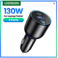 Ugreen 130W трипорт. зар.пристр.від прикурювача 12В, 24В USB Type-A 22.5W, Type-C1 30W Type-C2 PD 3.0 100W