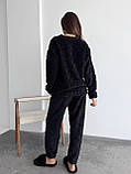 Домашній махровий костюм з візерунком косички, дуже теплий і ніжний чорний домашній костюм, піжама, фото 2