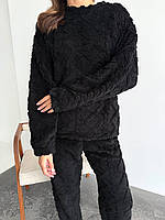 Домашній махровий костюм з візерунком косички, дуже теплий і ніжний чорний домашній костюм, піжама