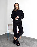 Домашній махровий костюм з візерунком косички, дуже теплий і ніжний чорний домашній костюм, піжама, фото 5