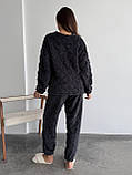 Домашній махровий костюм з візерунком косички, дуже теплий і ніжний графітовий домашній костюм, піжама, фото 3