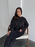 Домашній махровий костюм з візерунком косички, дуже теплий і ніжний графітовий домашній костюм, піжама, фото 4