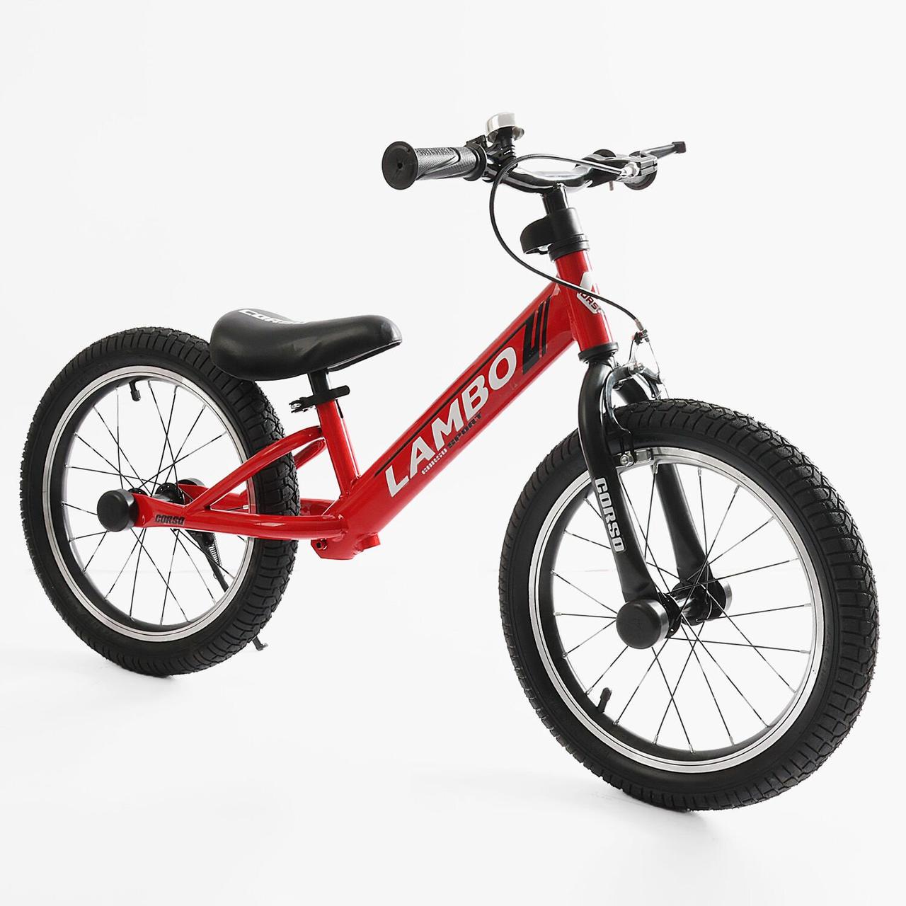 Велобіг дитячий 16 дюймів CORSO LAMBO LB-16745 Червоний, з ручним гальмом, підніжкою, дзвінком, біговел дитячий, фото 1