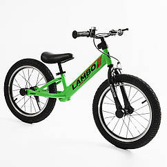 Велобіг дитячий 16 дюймів CORSO LAMBO LB-16599 Салатовий, з ручним гальмом, підніжкою, біговел дитячий