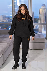 Жіночий базовий теплий осінньо-зимовий костюм двійка кофта худі штани на манжеті двосторонній м'який фліс полар батал