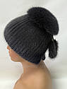Жіноча норкова шапка на в'язаній основі "Бубон" з розрізом Графіт, фото 6