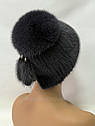 Жіноча норкова шапка на в'язаній основі "Бубон" з розрізом Графіт, фото 7