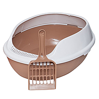 Туалет для кішок з лопаткою овальний (високий бортик) 37х28х15,5см в асорт.