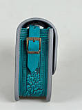 Жіноча шкіряна сумка ручної роботи з тисненим орнаментом «Дубок», бірюзова сумка з натуральної шкіри, 20*21*8 см, фото 2