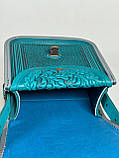 Жіноча шкіряна сумка ручної роботи з тисненим орнаментом «Дубок», бірюзова сумка з натуральної шкіри, 20*21*8 см, фото 6