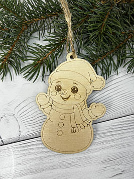 Дерев'яна ялинкова іграшка Сніговичок 9,5*6,5см