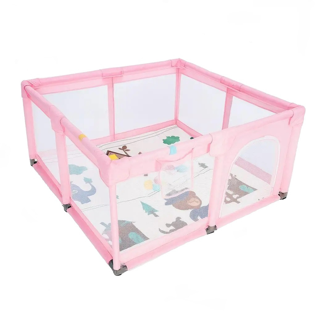 Манеж Дитячий ігровий 120х120см Pink + кульки та килимок, фото 1
