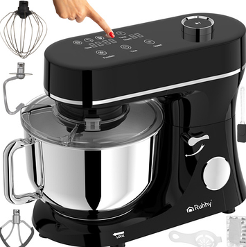 Кухонний тістоміс з підігрівом чаші Ruhhy 25726, 6,2 л, 2000 Вт, сенсорний дисплей, 11 швидкостей, 3 насадки