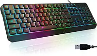 Клавіатура ігрова KLIM Chroma RGB, дротова, водонепроникна, мембранна, тихі клавіші, сумісна з ПК, PS4/PS5, Mac