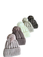 Шапка з бубоном на флісі для дівчинки оптом — стильні зимові моделі з 7 км р 48-50