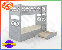 TS Двоярусне дитяче ліжко Mebigrand з TOP NOW ящиками світло-сіре для дітей із захисними огорожами та ламелями SHT55_Q