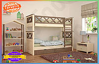 TS Двоярусне дитяче ліжко Mebigrand з TOP NOW ящиками 80х190 см для дітей сосна Айворі горіх лісовий SHT55_Q