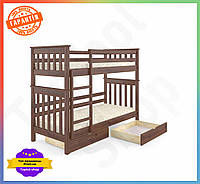 TS Двоярусне дитяче ліжко Mebigrand Скандинавія TOP NOW з ящиками для зберігання для дітей з дерева горіх лісови SHT55_Q